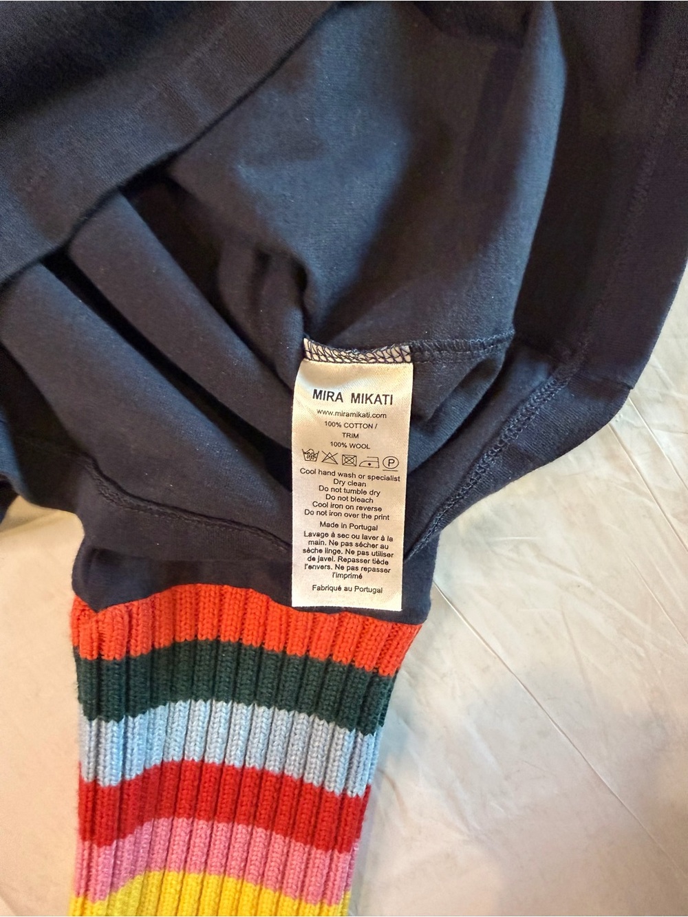 Mira Mikati Fastest Girls Alive Navy Rainbow Trim Long Sleeve Top US 8 EU 40 - Picture 6 of 6